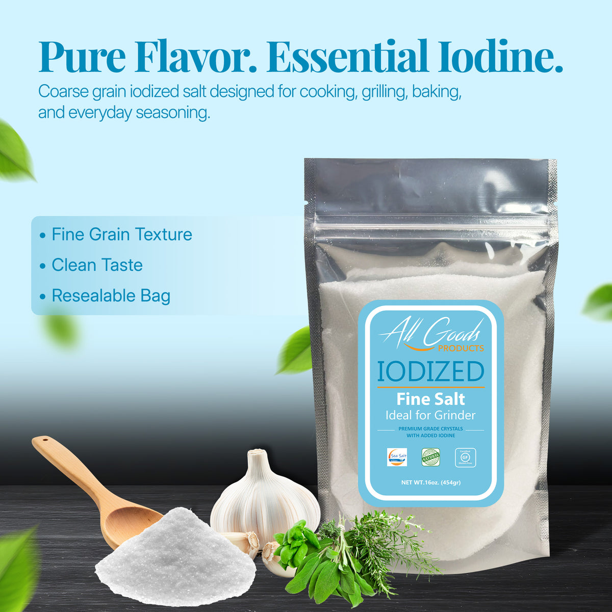 All Goods 1LB Iodized Fine Grain, Potassium Iodine.
