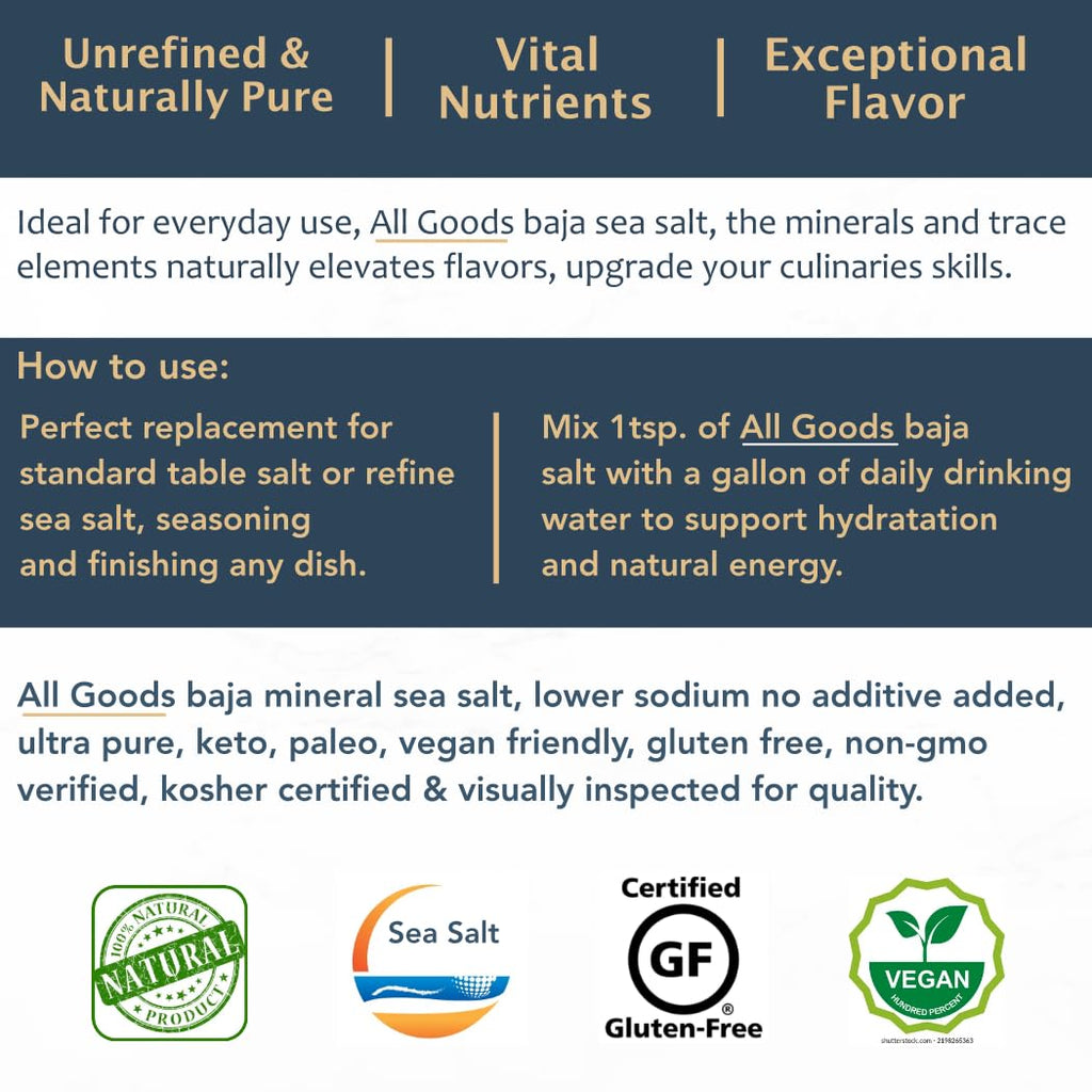 All Goods Baja Mineral Sea Salt Coarse Grain 16oz 92+ Trace Minerals