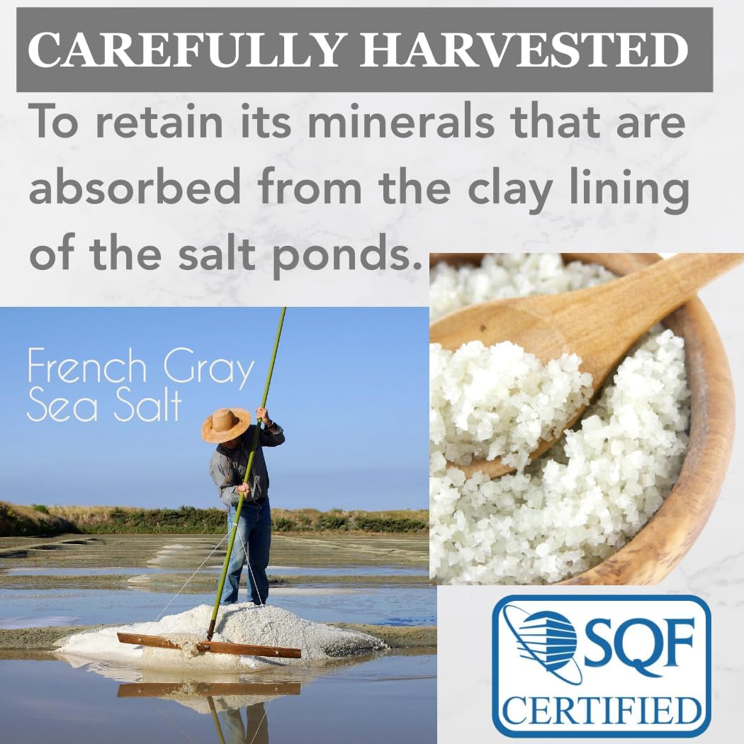 All Goods Grey Sea Salt Organic 82 Minerals Fine Ground - 7oz, French Gray, Hand-Harvested, Les Guérandais, Unrefined.