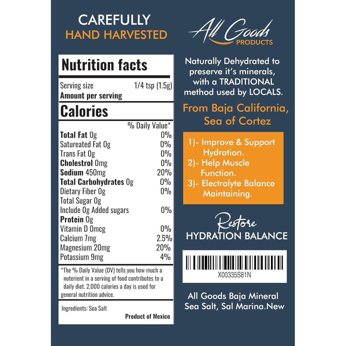 All Goods Baja Mineral Sea Salt Coarse Grain 16oz 92+ Trace Minerals