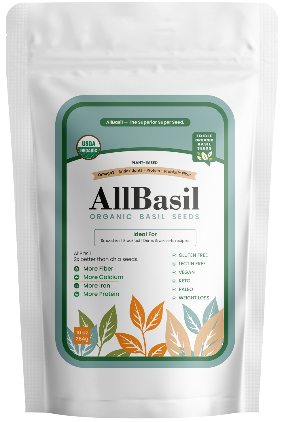 AllBasil 10oz, Edible Basil Seeds Organic Superfood Rich in Fiber
