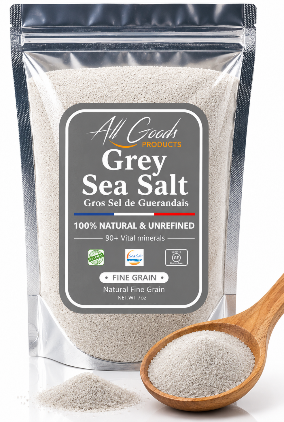 All Goods Grey Sea Salt 82 Minerals Fine Ground - 7oz