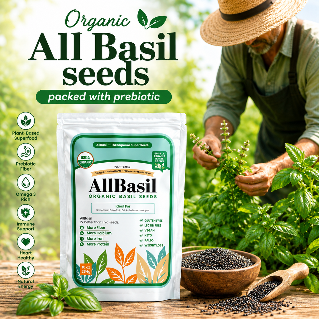 AllBasil 10oz, Edible Basil Seeds Organic Superfood Rich in Fiber