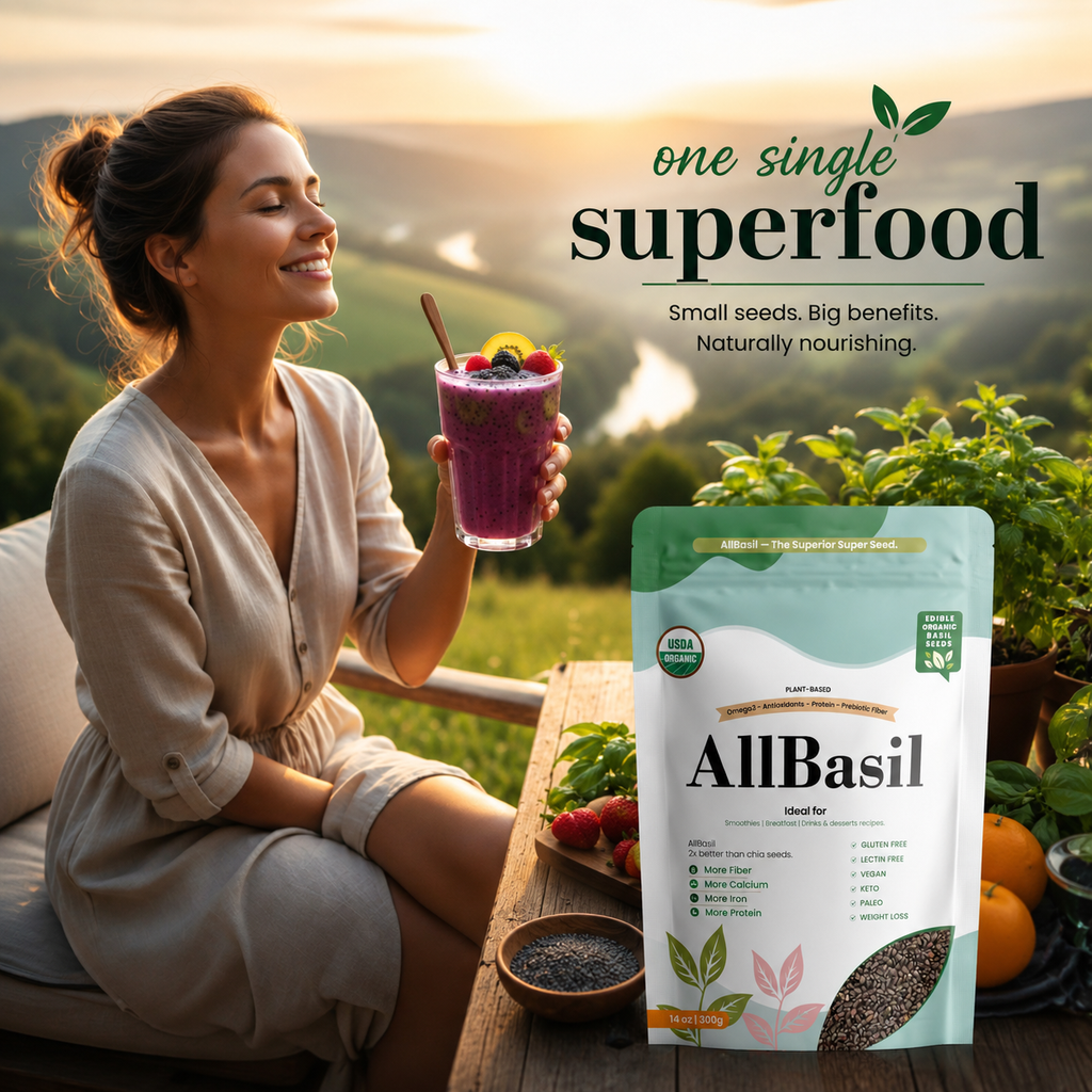 AllBasil 14oz, Edible Basil Seeds Organic Superfood Rich in Fiber