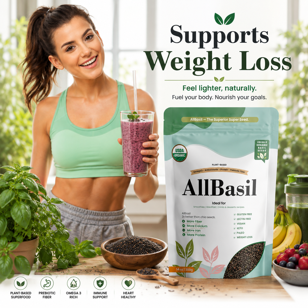 AllBasil 14oz, Edible Basil Seeds Organic Superfood Rich in Fiber