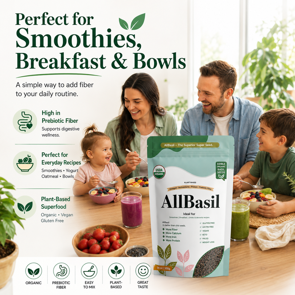 AllBasil 14oz, Edible Basil Seeds Organic Superfood Rich in Fiber