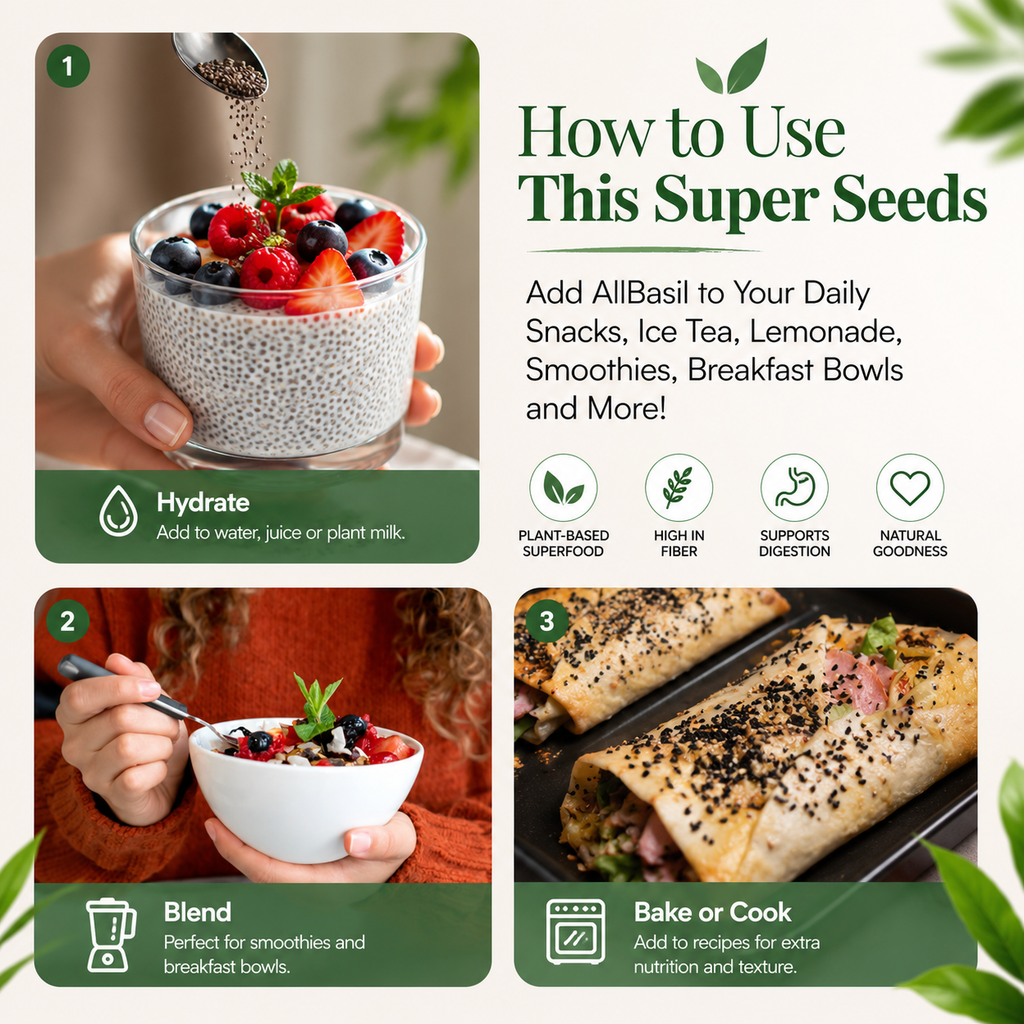 AllBasil 14oz, Edible Basil Seeds Organic Superfood Rich in Fiber