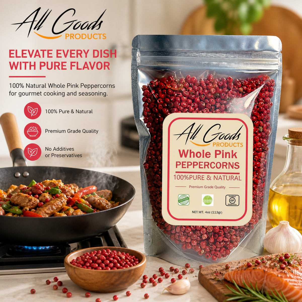 All Goods Whole natural Pink organic Peppercorns  4oz