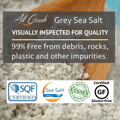 All Goods Grey Sea Salt Organic 82 Minerals Fine Ground - 7oz, French Gray, Hand-Harvested, Les Guérandais, Unrefined.