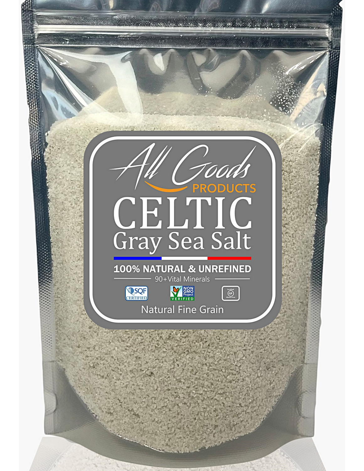 All Goods Celtic Salt Organic 82 Minerals Fine Ground - 7oz, French Gray, Hand-Harvested, Les Guérandais, Unrefined.