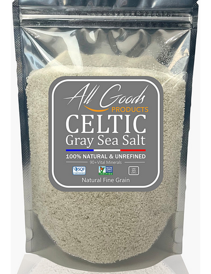 All Goods Celtic Salt Organic 82 Minerals Fine Ground - 7oz, French Gray, Hand-Harvested, Les Guérandais, Unrefined.
