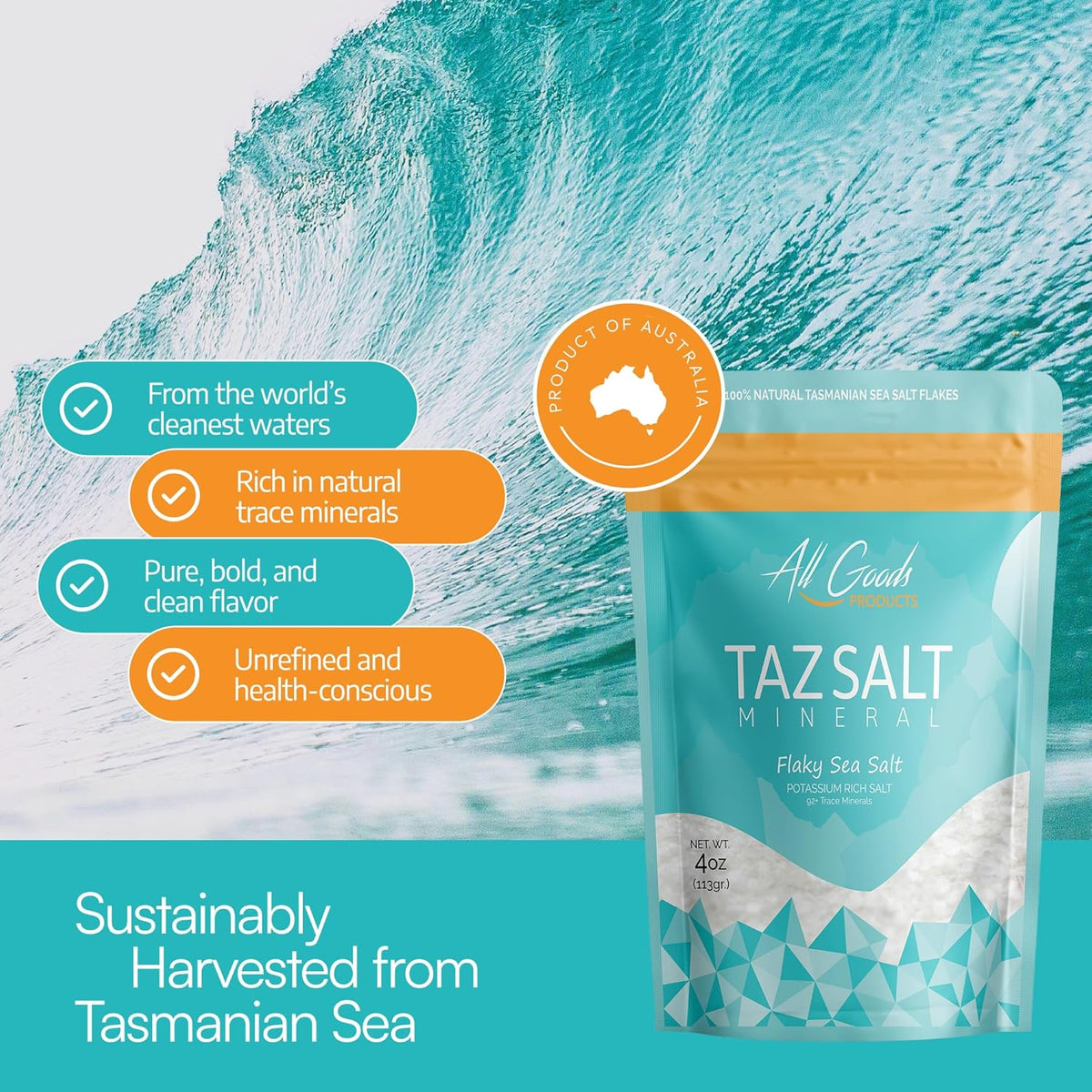 All Goods TazSalt 4oz Mineral MICRO Flaky Sea Salt