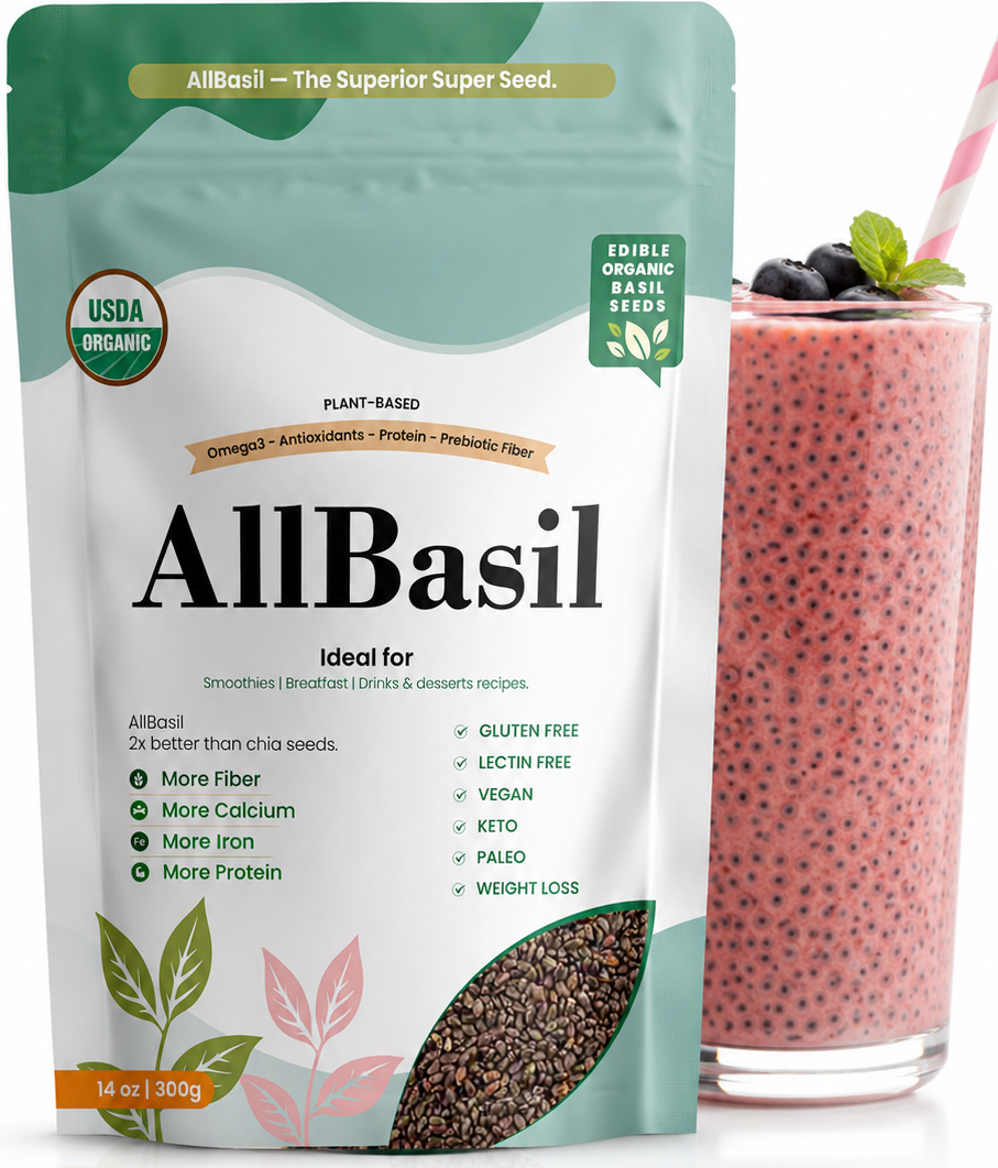 AllBasil 14oz, Edible Basil Seeds Organic Superfood Rich in Fiber