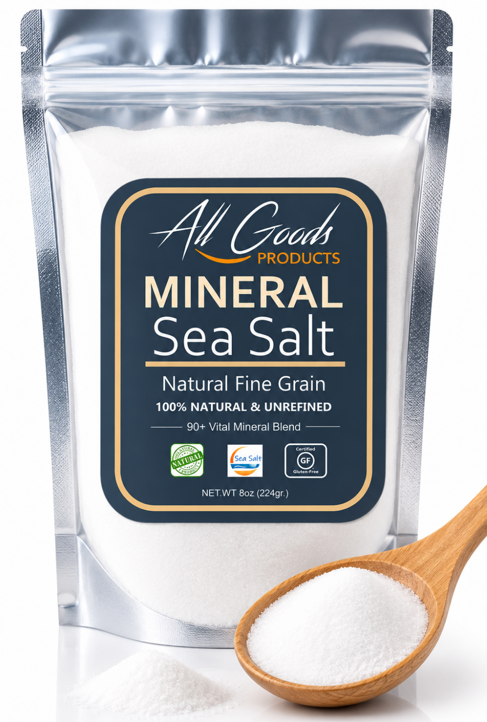 All Goods Baja Mineral Sea Salt Fine Grain 8oz 92+ trace minerals