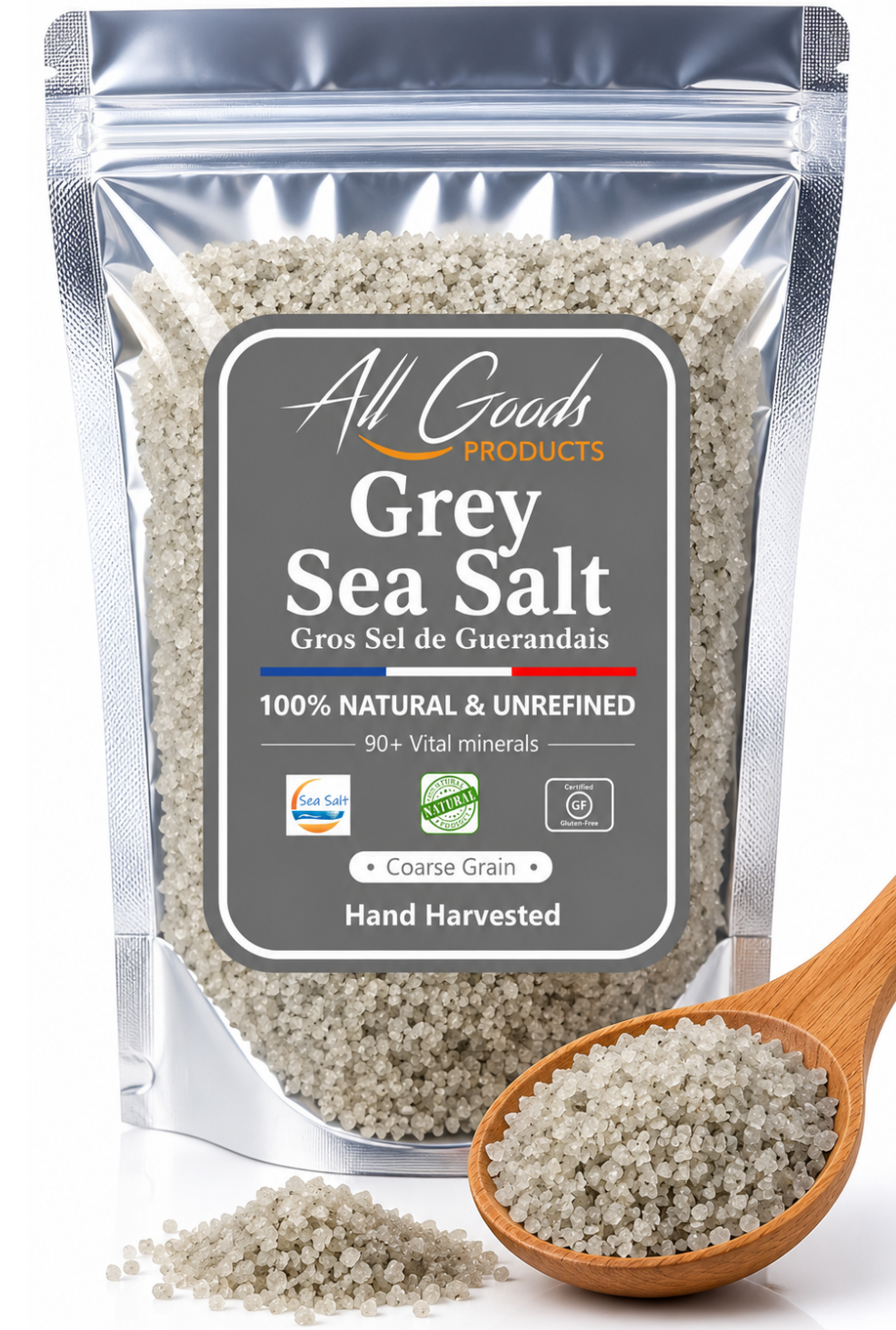 French Grey Sea Salt Coarse Grain 12oz Hand harvested 82+ Minerals